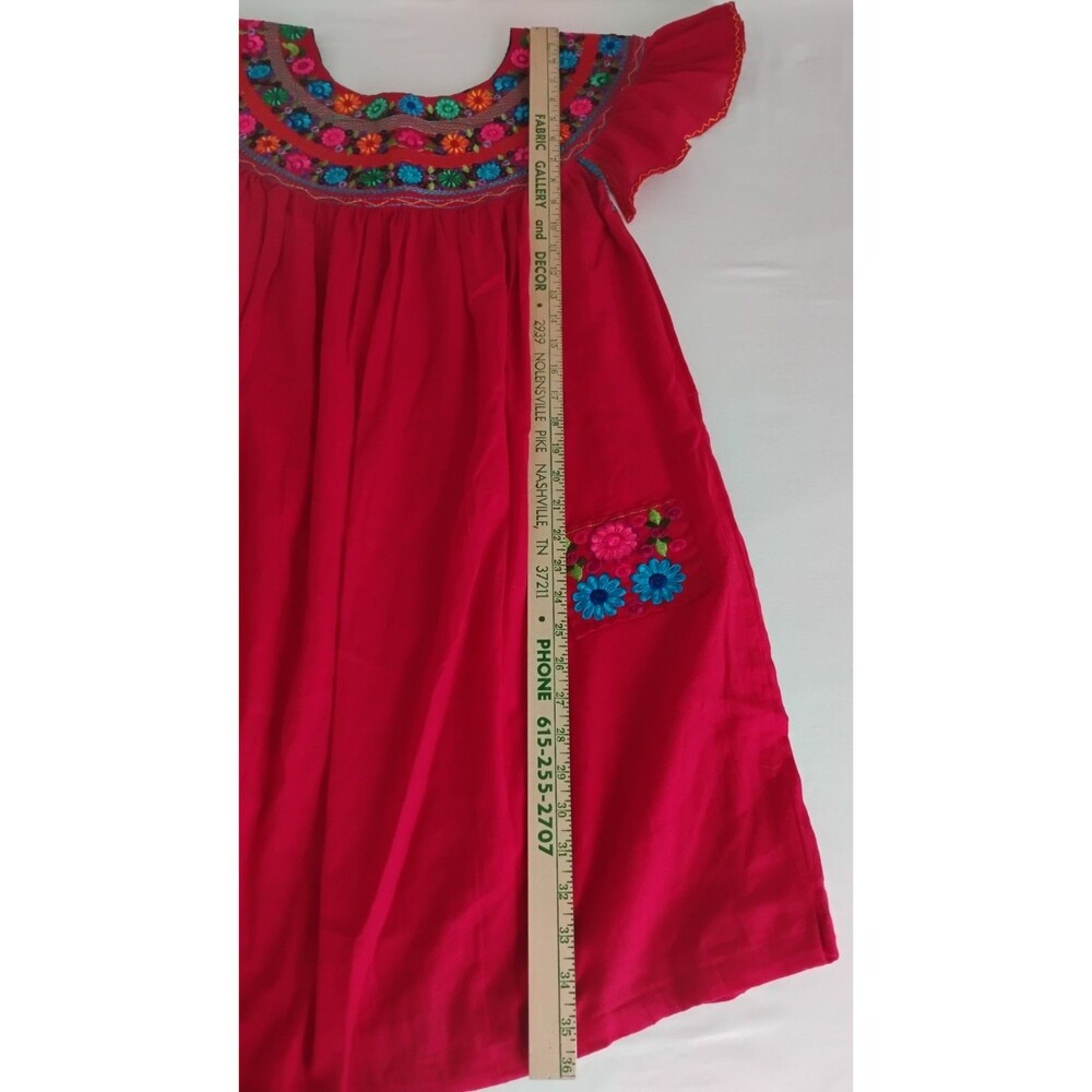 Red Embroidered Dress Women's Boho Peasant Oaxaca Huipil Floral Mini Sz S - Picture 9 of 9
